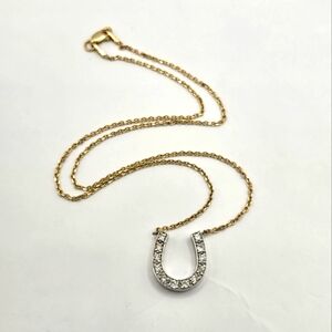 14K Two-Tone Diamond Horseshoe Pendant Necklace